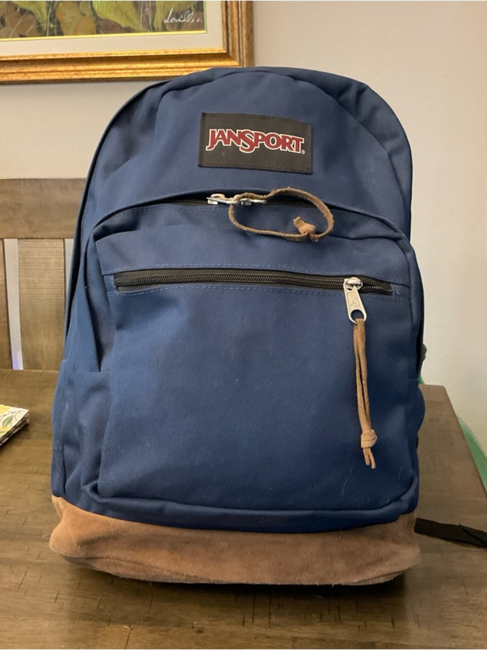 7 Jansport Classics Suede Leather Bottom Backpack Navy